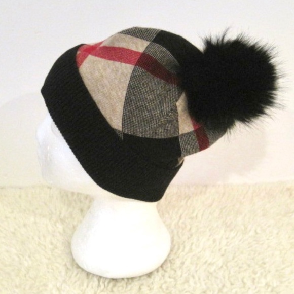 Rachel Zoe Tartan Check Knit Beanie With Pom Pom - Picture 4 of 8